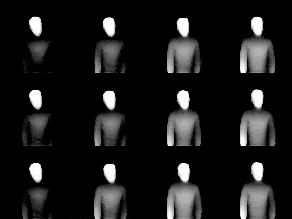 Frame-by-frame animation of the AI-generated depth filters. AI interprets the depth mask from a video, because we live in the future. (Also, I hand painted a lot of these frames, because technology is, sadly, fallible.)